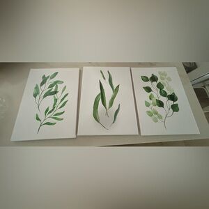 NEW 12" x 16" Green Leaves Tropical Watercolor Painting Leaf Artwork Canvas 3 Pk